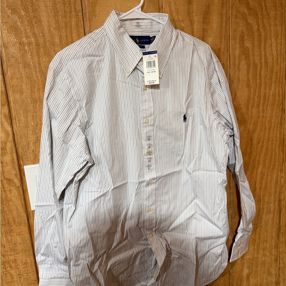 Ralph Lauren Men's Pinstripe Button Down Shirt - Blue and White